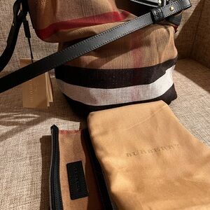 BURBERRY Canvas Mega Check Medium Ashby Hobo in black, new with tag.